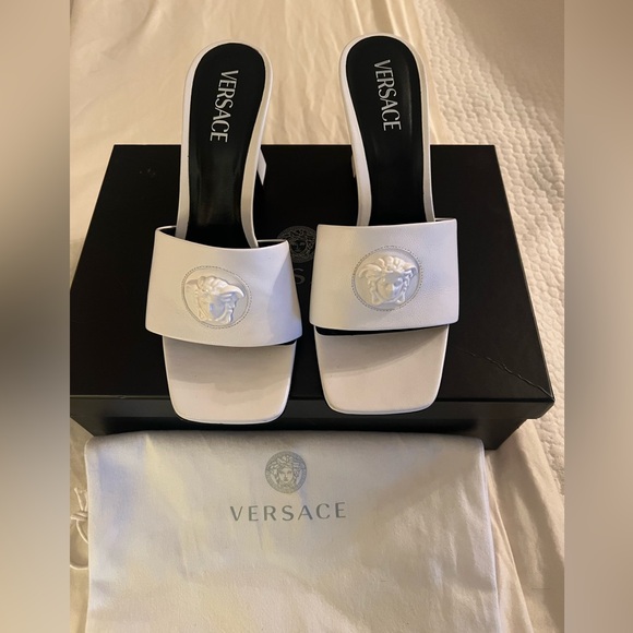 Versace Shoes - Versace White Medusa Slide Heels 40